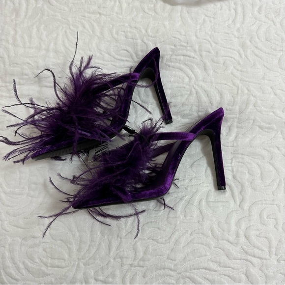 feathered high heel sandals